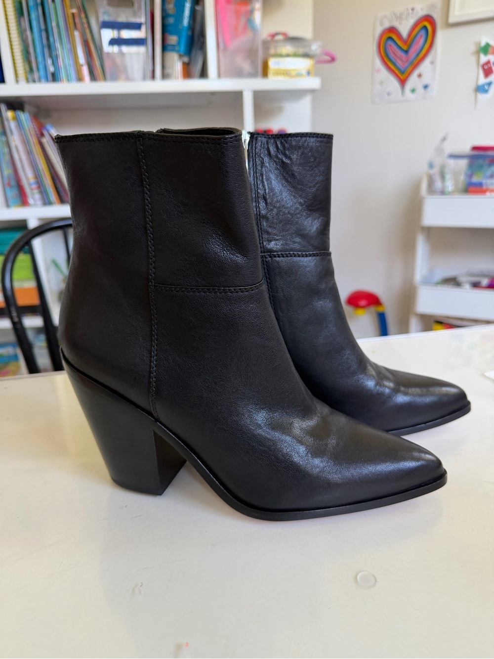 PAIGE NWT Presley Black Pointed Toe Leather Ankle Boots